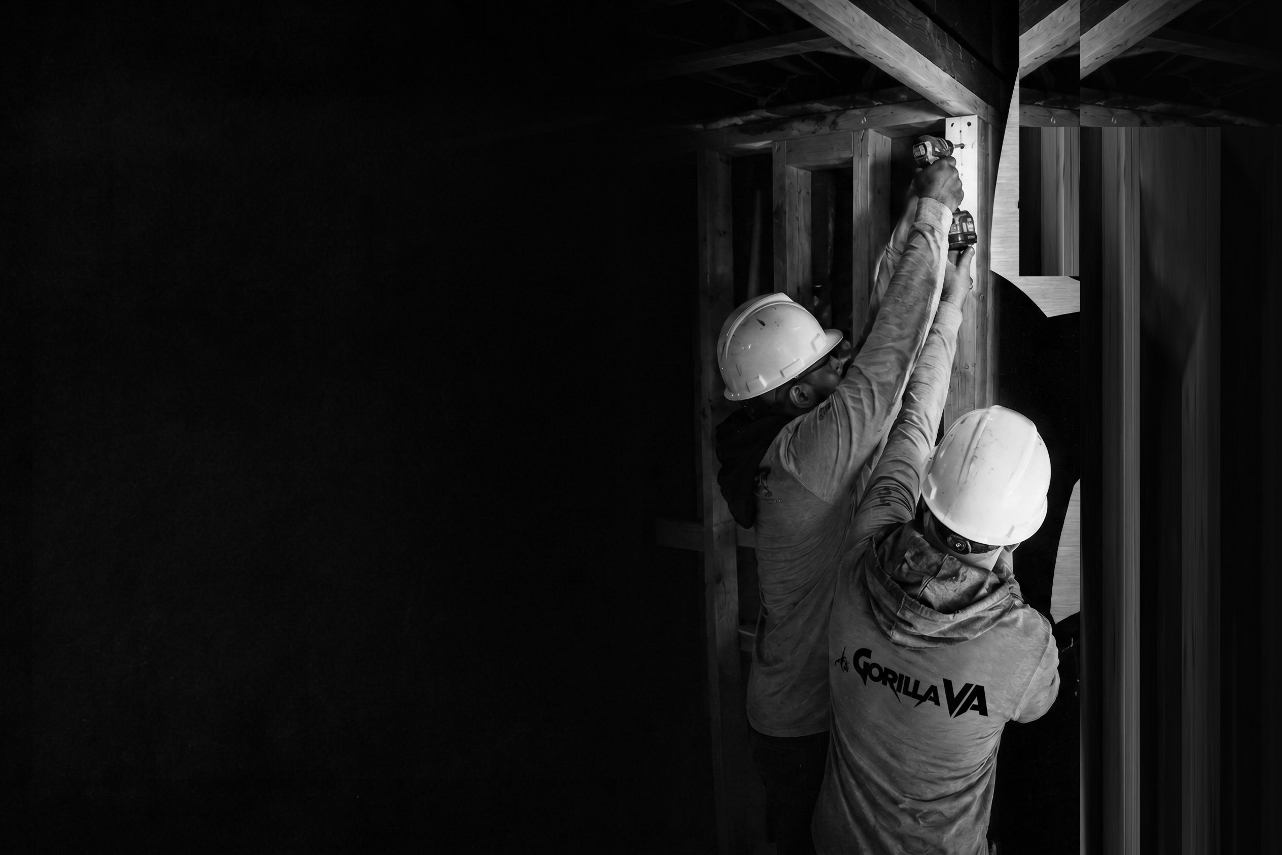 Gorilla VA crew framing a wall on a commercial job site